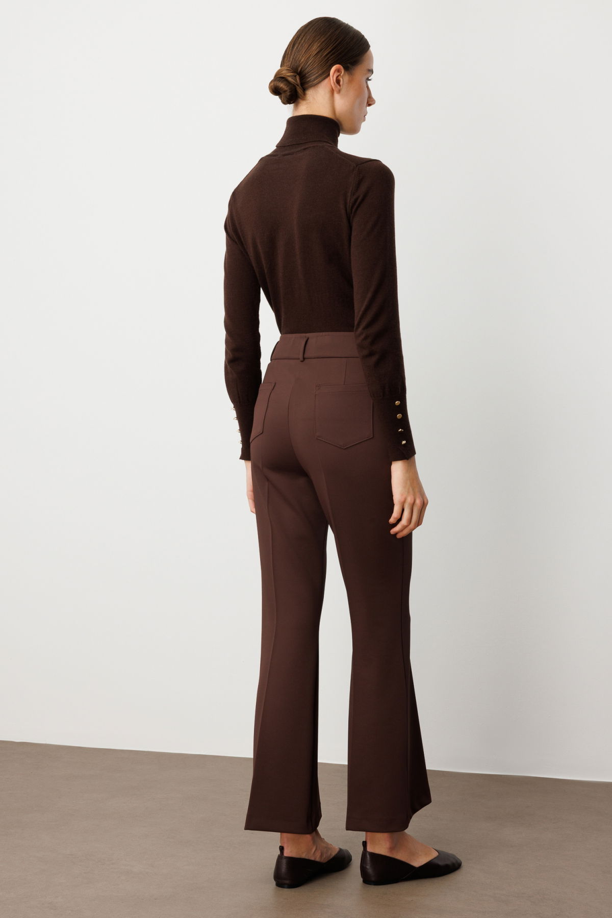 Ekol Kadın Yüksek Bel İspanyol Paça Pantolon 1023 Kahverengi - 4