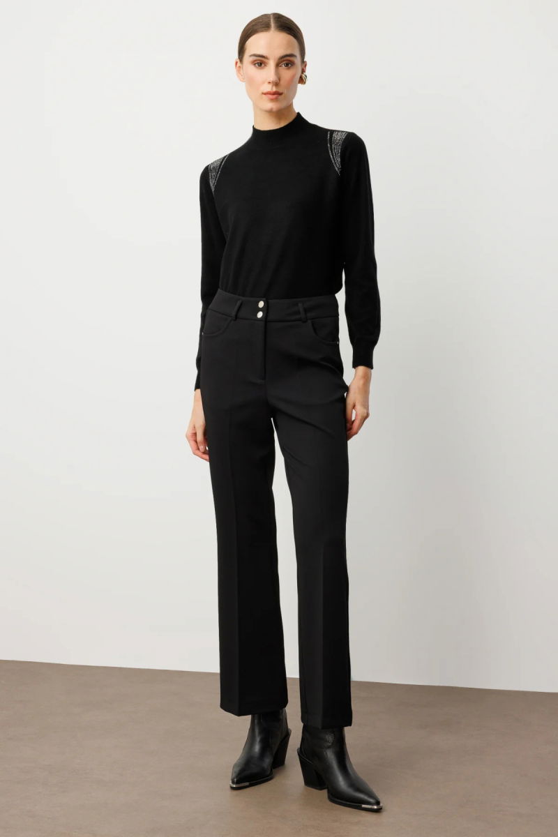 Ekol Kadın Yüksek Bel İspanyol Paça Pantolon 1023 Siyah - Ekol