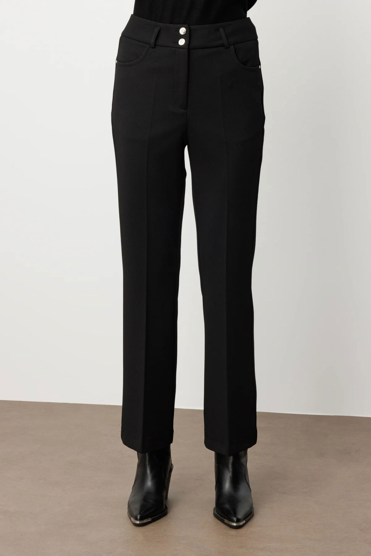 Ekol Kadın Yüksek Bel İspanyol Paça Pantolon 1023 Siyah - 3