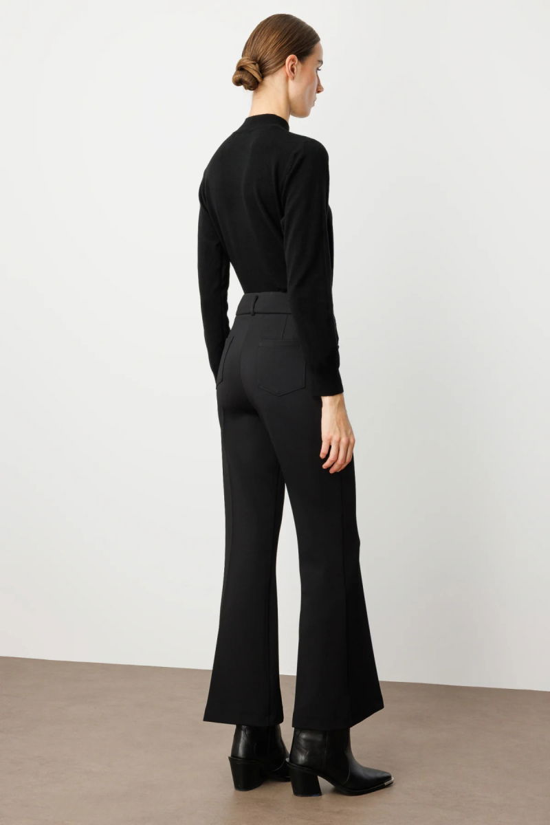 Ekol Kadın Yüksek Bel İspanyol Paça Pantolon 1023 Siyah - 4