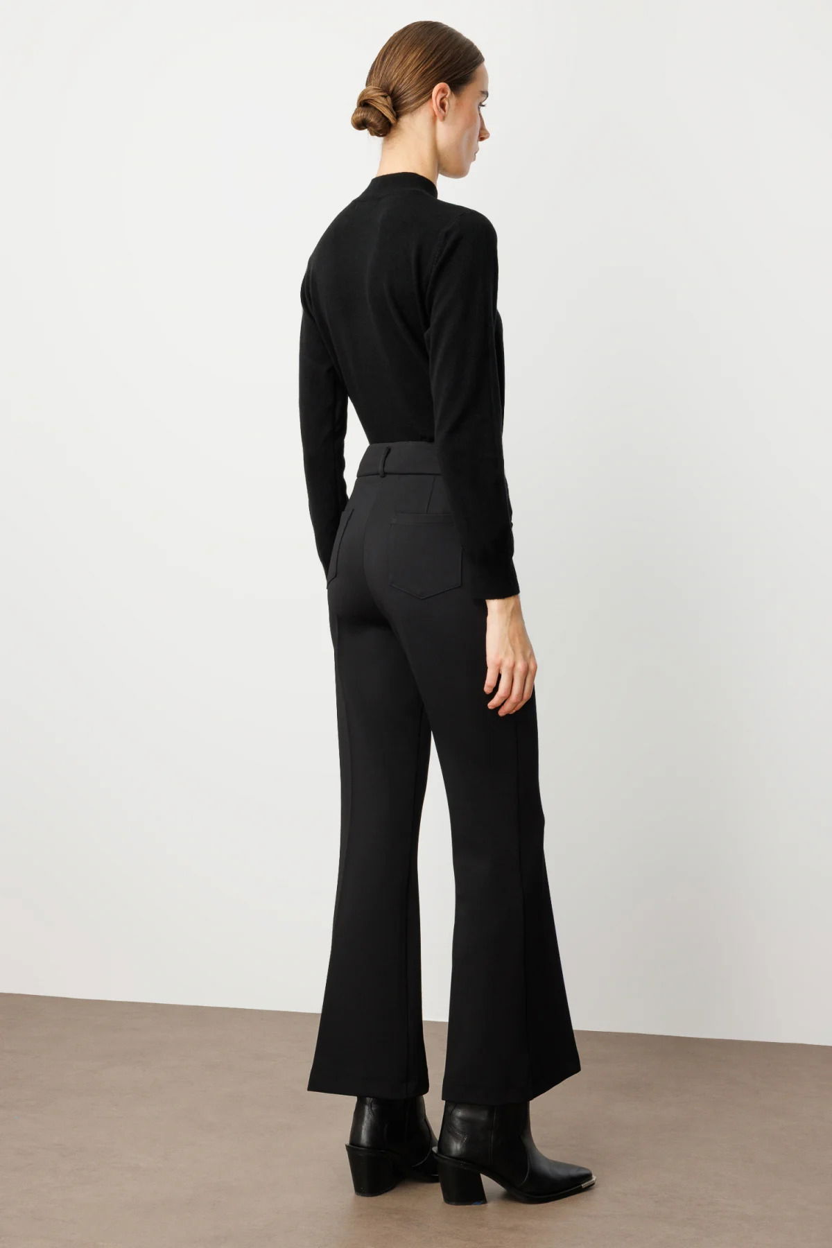 Ekol Kadın Yüksek Bel İspanyol Paça Pantolon 1023 Siyah - 4