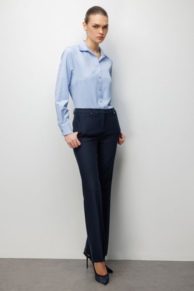 Ekol Kadın Yüksek Bel İspanyol Paça Pantolon 4004 Lacivert - 2