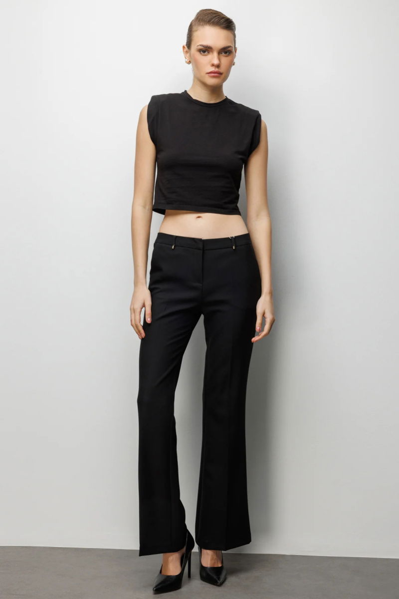 Ekol Kadın Yüksek Bel İspanyol Paça Pantolon 4004 Siyah - Ekol