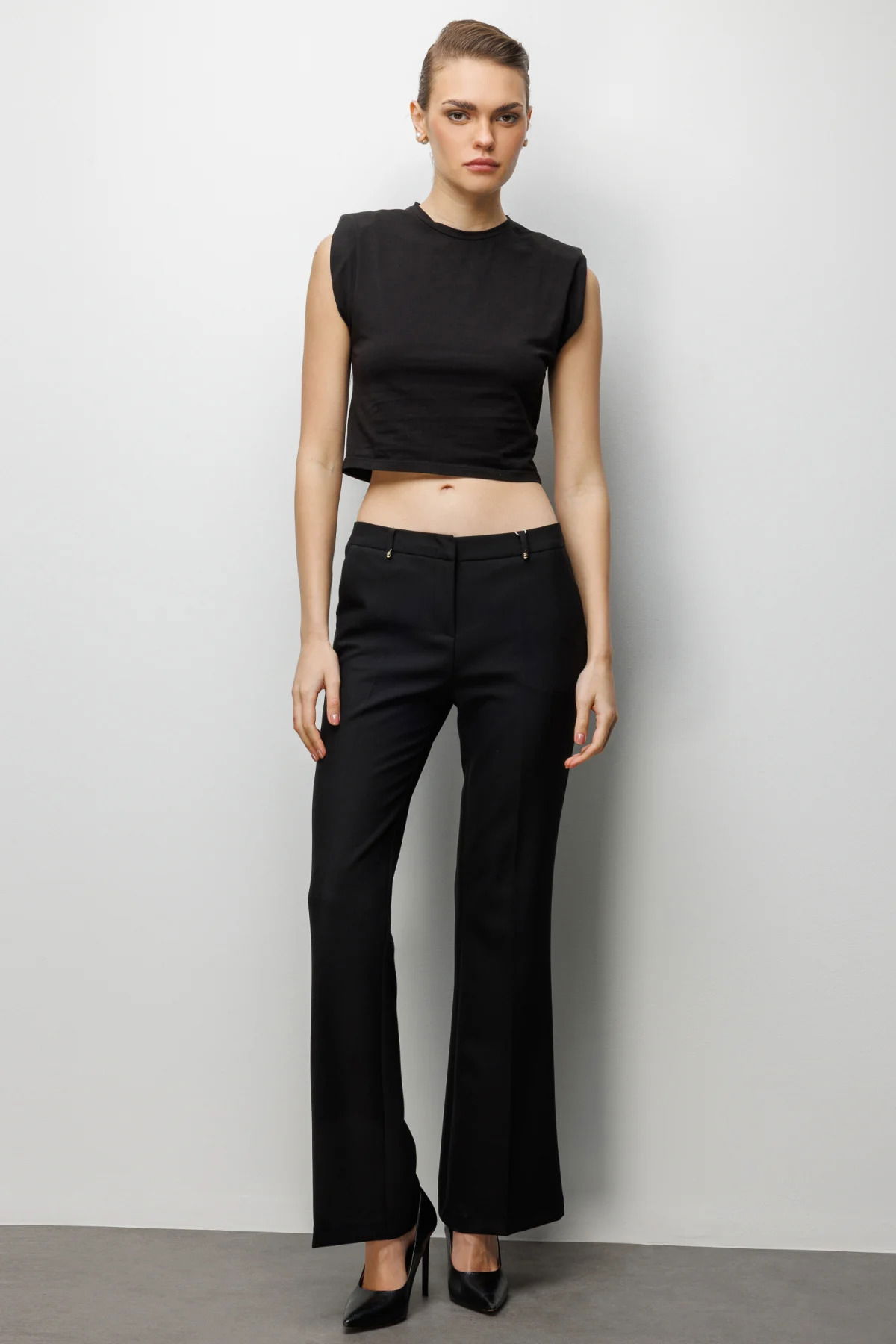 Ekol Kadın Yüksek Bel İspanyol Paça Pantolon 4004 Siyah - 1
