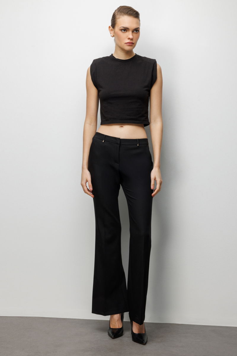 Ekol Kadın Yüksek Bel İspanyol Paça Pantolon 4004 Siyah - 2