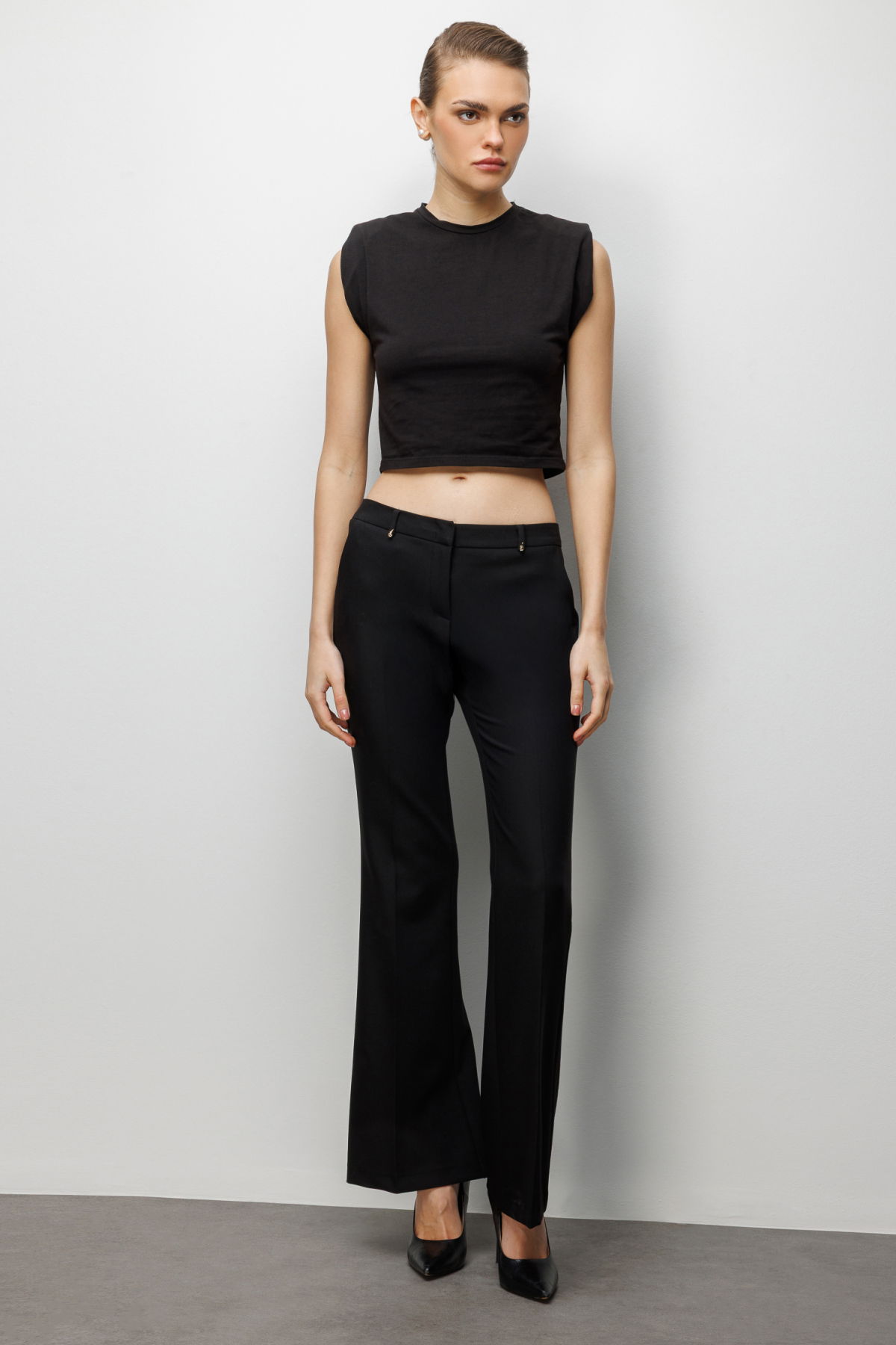 Ekol Kadın Yüksek Bel İspanyol Paça Pantolon 4004 Siyah - 2