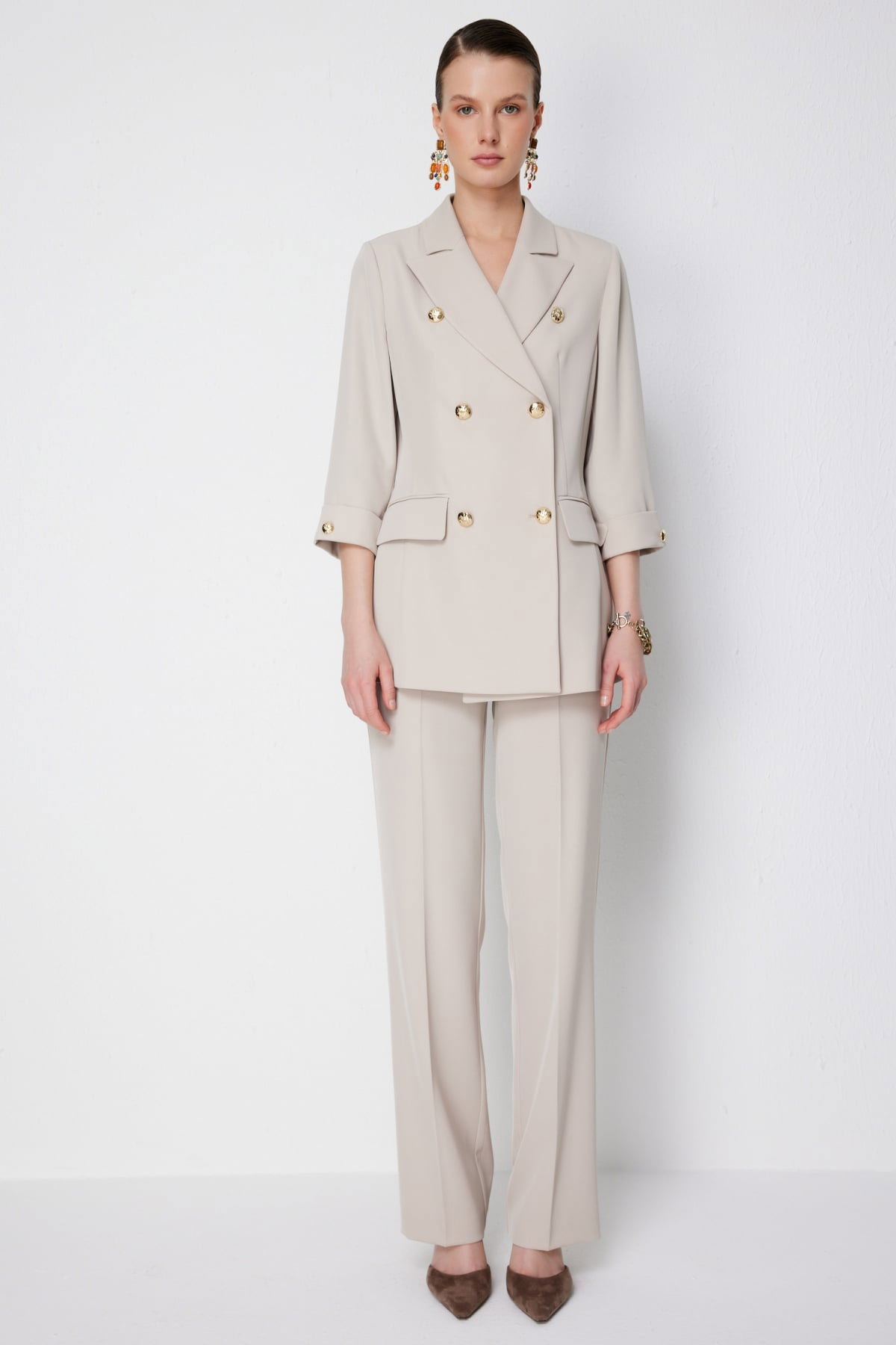 Ekol Kadın Yüksel Bel Düz Kesim Pantolon 1126 Kum - 1