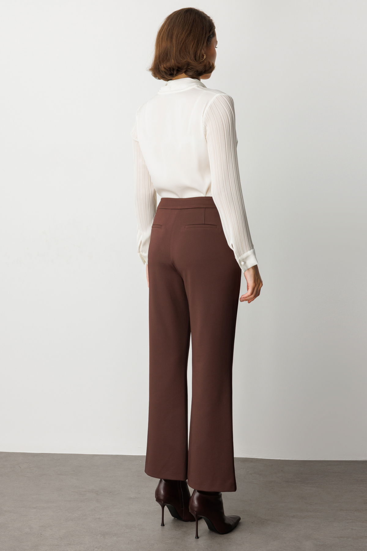 Ekol Kadın Zincir Aksesuarlı Bol Paça Pantolon 1021 Kahverengi - 4