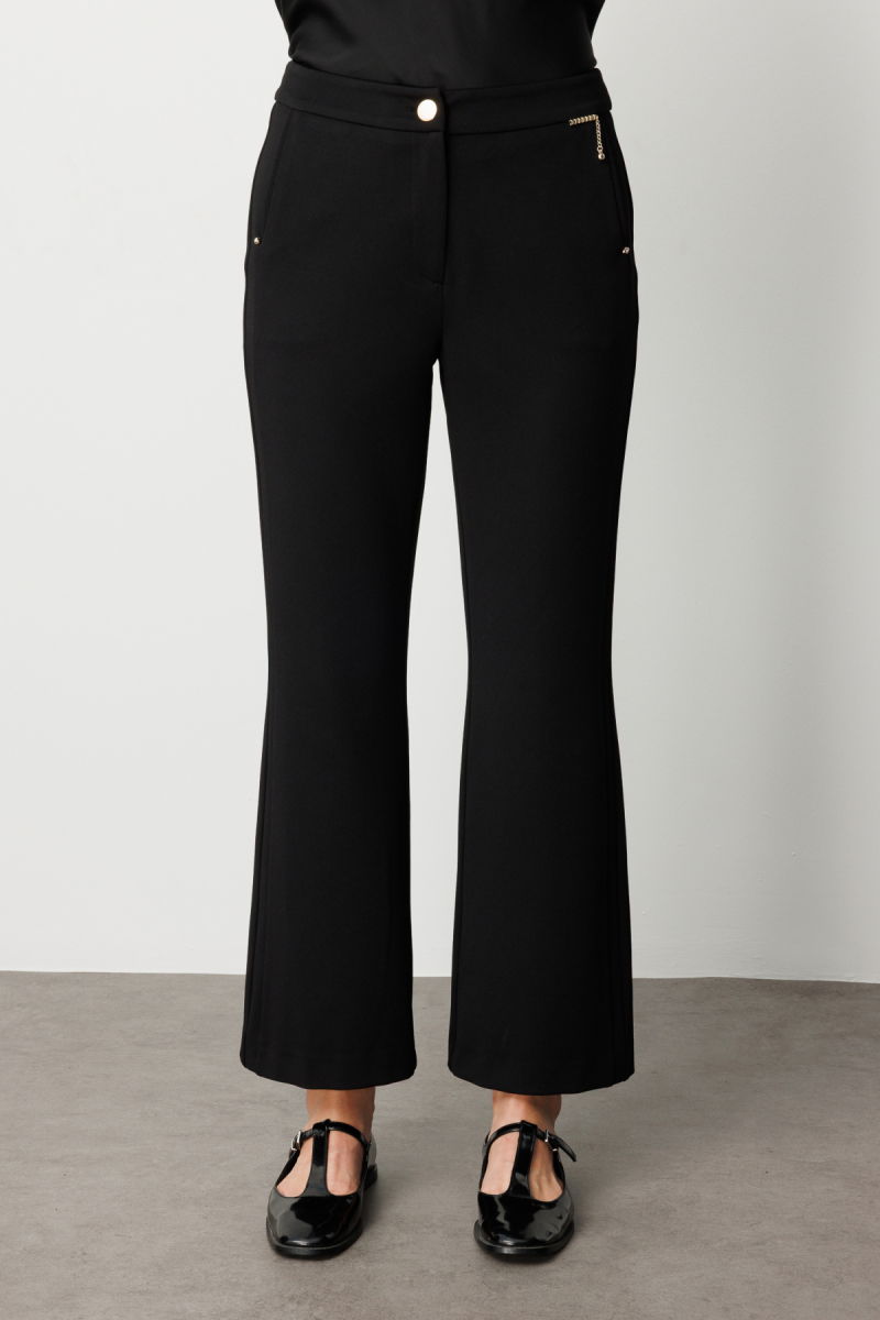 Ekol Kadın Zincir Aksesuarlı Bol Paça Pantolon 1021 Siyah - 3