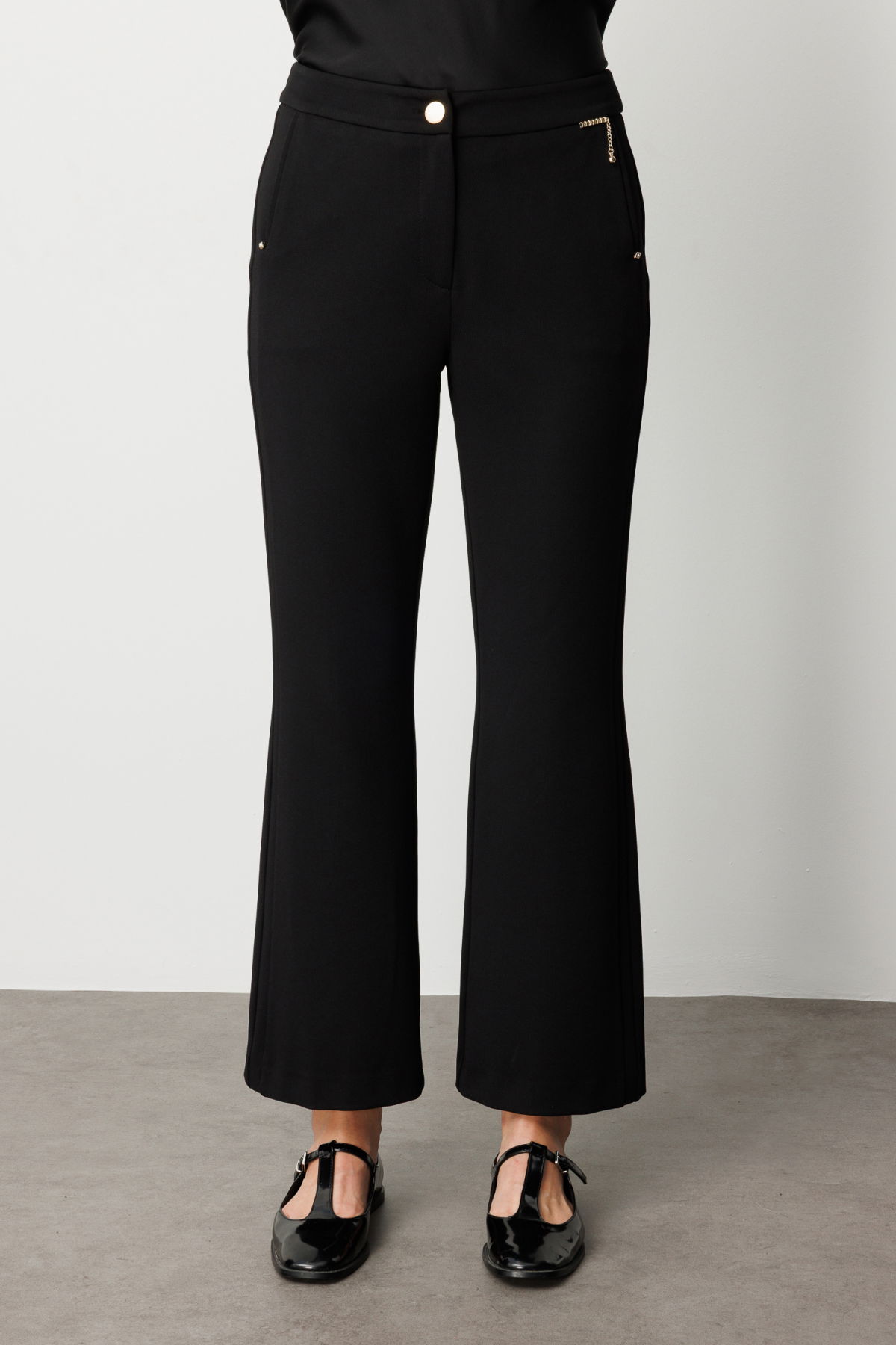 Ekol Kadın Zincir Aksesuarlı Bol Paça Pantolon 1021 Siyah - 3