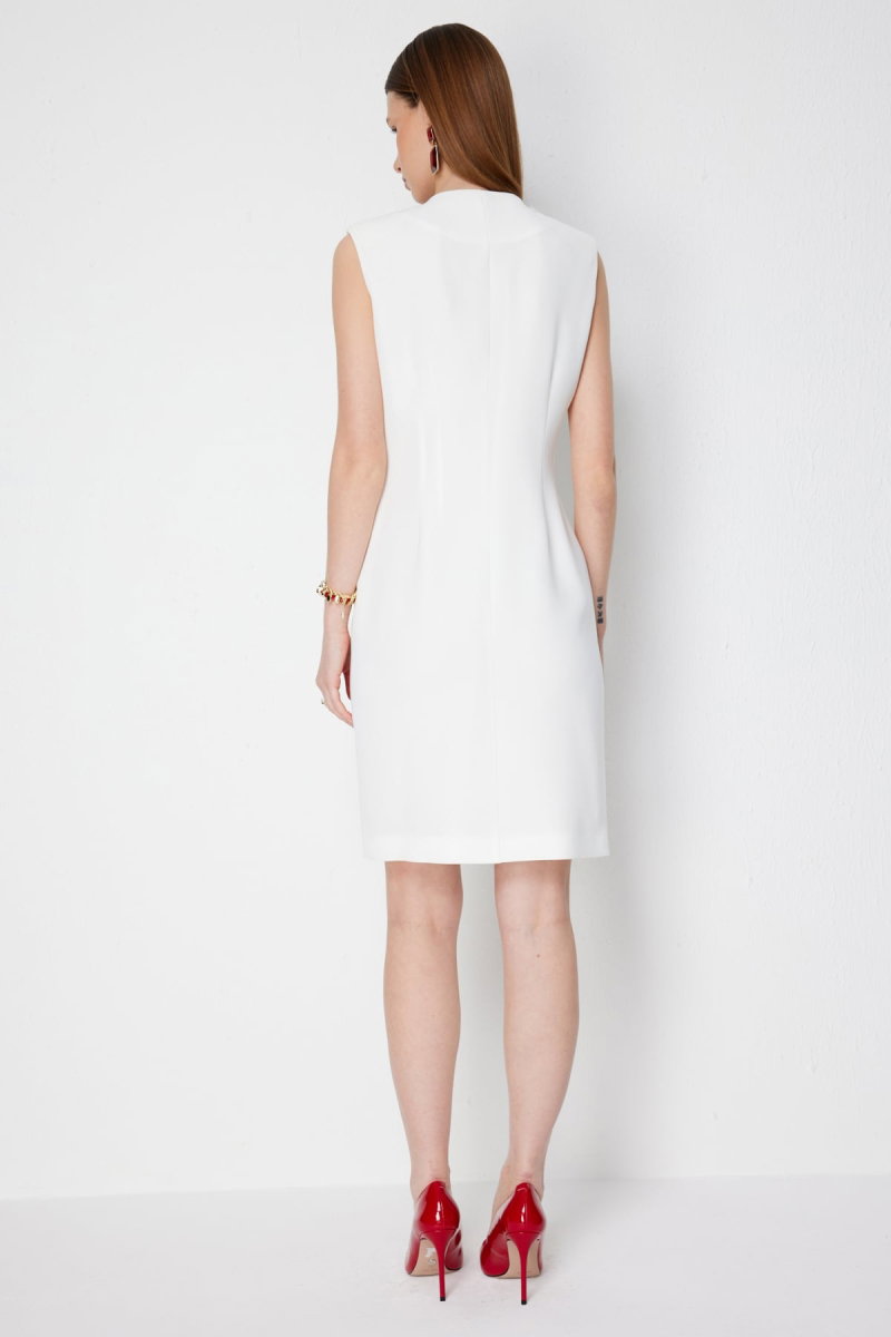 Ekol Kadın Zincir Detaylı Kruvaze Midi Elbise 6044 Ekru - 4