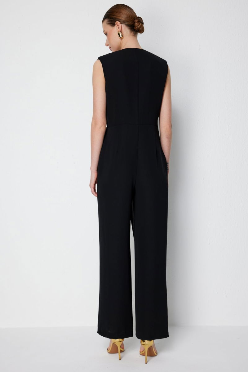 Ekol Kadın Zincir Detaylı Kruvaze Tulum 6442 Siyah - 5