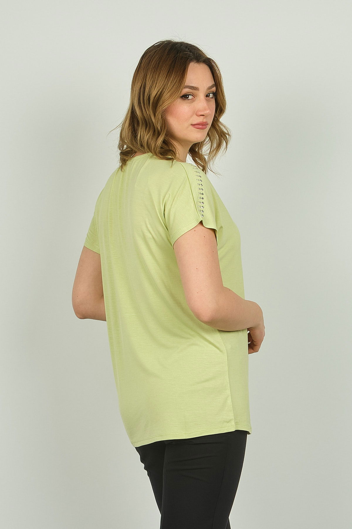 Ella Camelia Kadın Fermuarlı Kısa Kol Bluz 20E038 Limon - 4