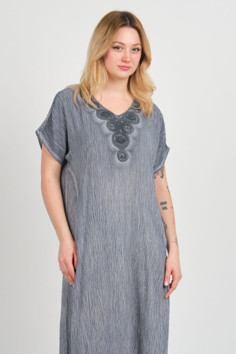 Ella Camelia Kadın Omuz Detaylı Çift Cepli Kendinden Desenli Elbise 19E074 Indigo - 2