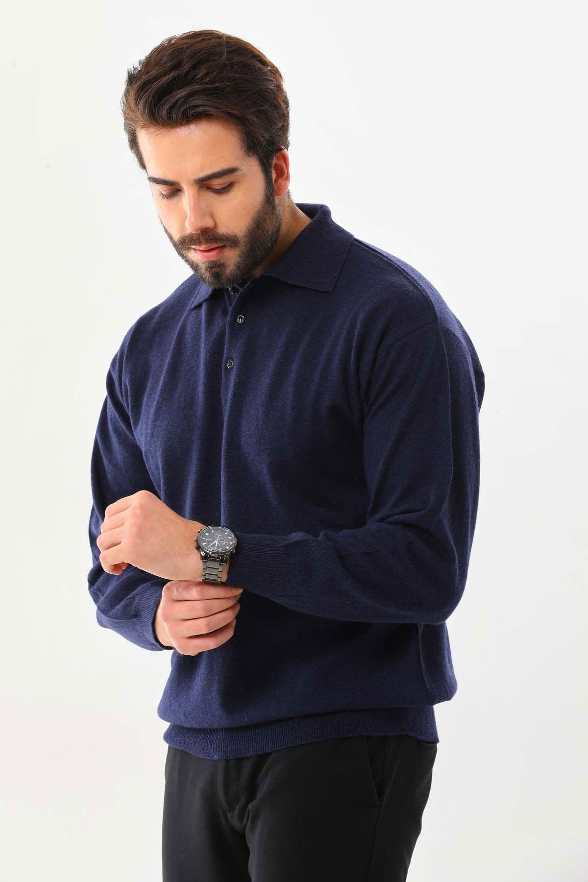 Ersin Triko Erkek Polo Yaka Yün Kazak 4135 Lacivert - 3