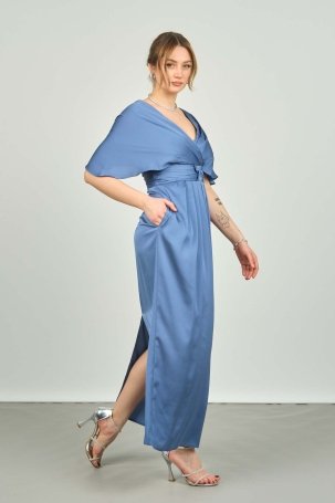 Escoll Kadın Yarasa Kol Uzun Abiye Elbise 1924 Indigo - 1