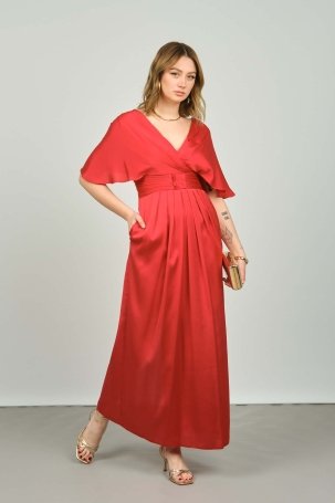 Escoll Kadın Yarasa Kol Uzun Abiye Elbise 1924 Kırmızı - 4
