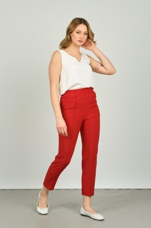 FA Pantolon Kadın Bilek Boy Önden Çizgi Dikişli Dar Kalıp Pantolon 6000 Kırmızı 