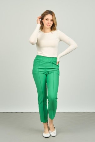 FA Pantolon Kadın Bilek Boy Önden Çizgi Dikişli Dar Kalıp Pantolon 6000 Yeşil - 2