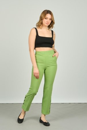 FA Pantolon Kadın Paçaları Düğmeli Dar Kalıp Pantolon 6001 Fıstık Yeşili 