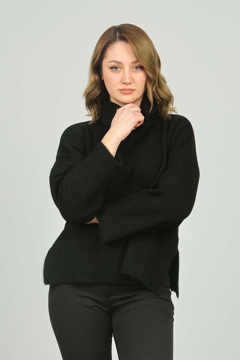 Fashion Friends Kadın Balıkçı Yaka Düşük Kollu Kazak 23K0134K1 Siyah - Fashion Friends