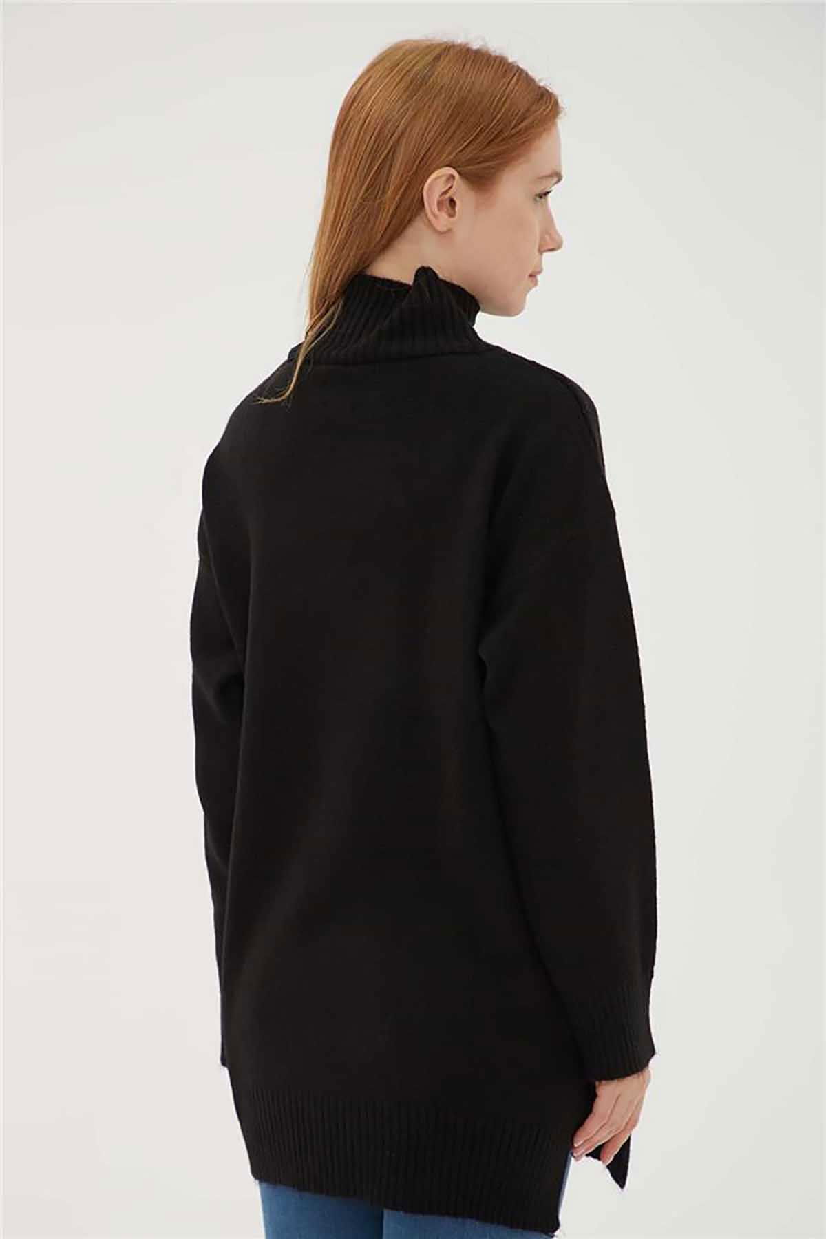 Fashion Friends Kadın Balıkçı Yaka Uzun Kazak 23K0280K1 Siyah - 5