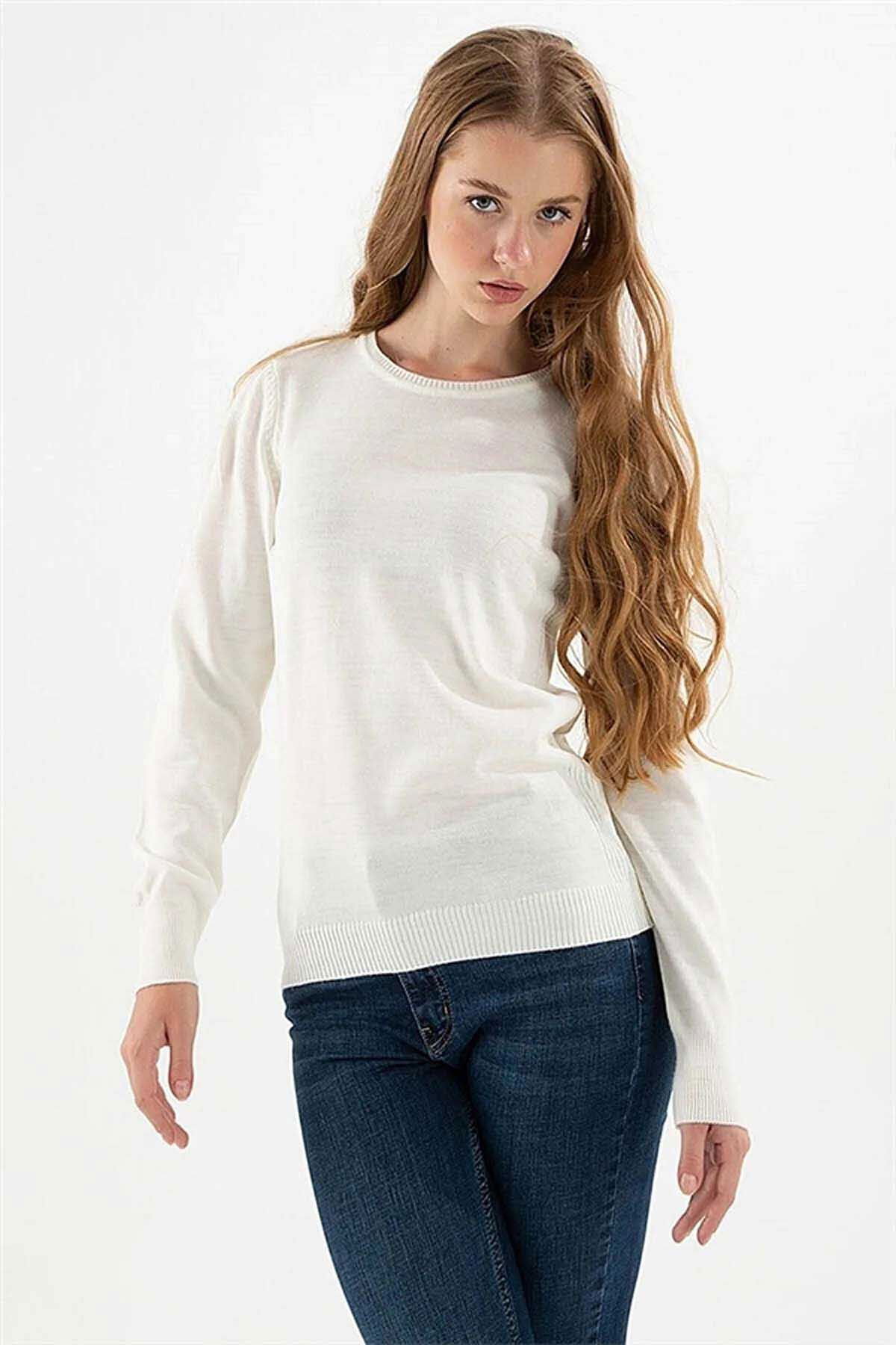 Fashion Friends Kadın Bisiklet Yaka Kazak 23K0245K1 Ekru - 1