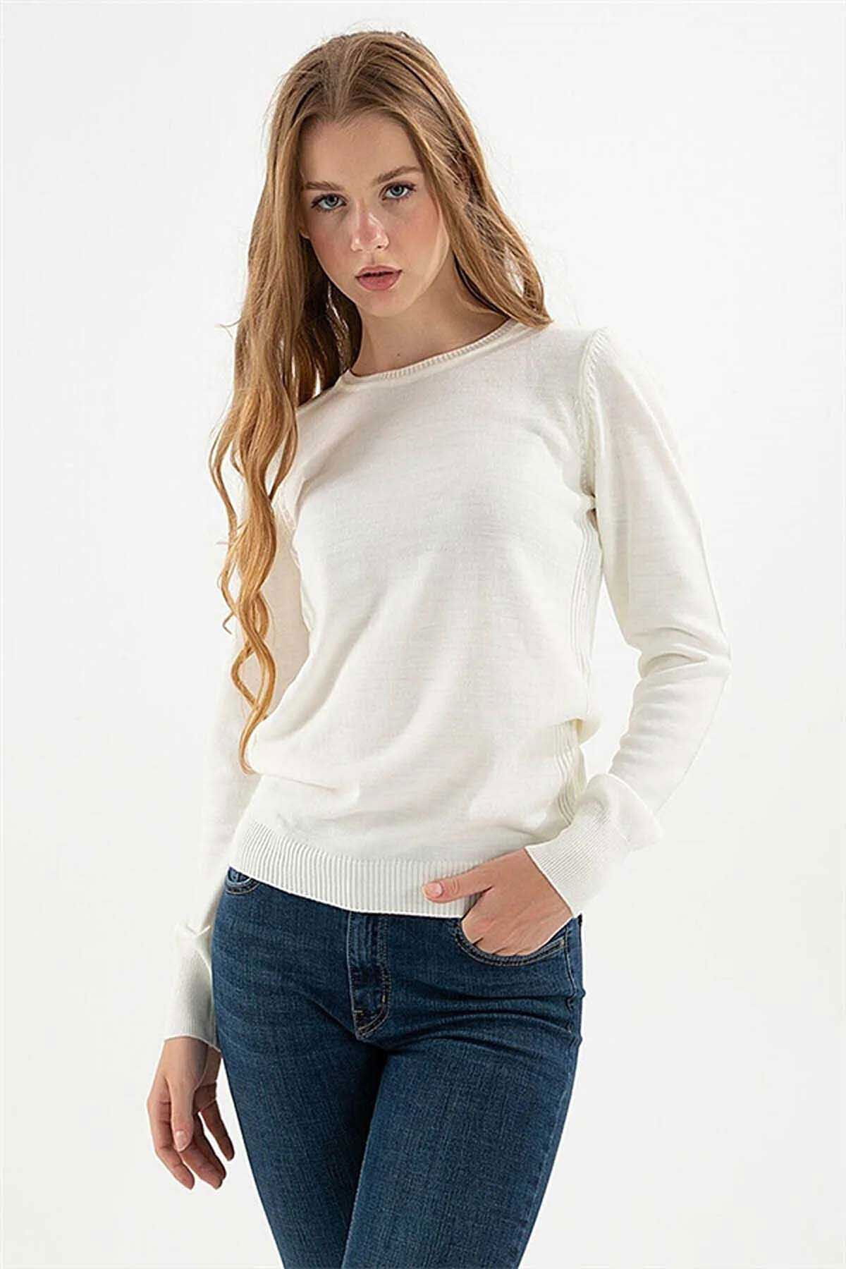 Fashion Friends Kadın Bisiklet Yaka Kazak 23K0245K1 Ekru - 2