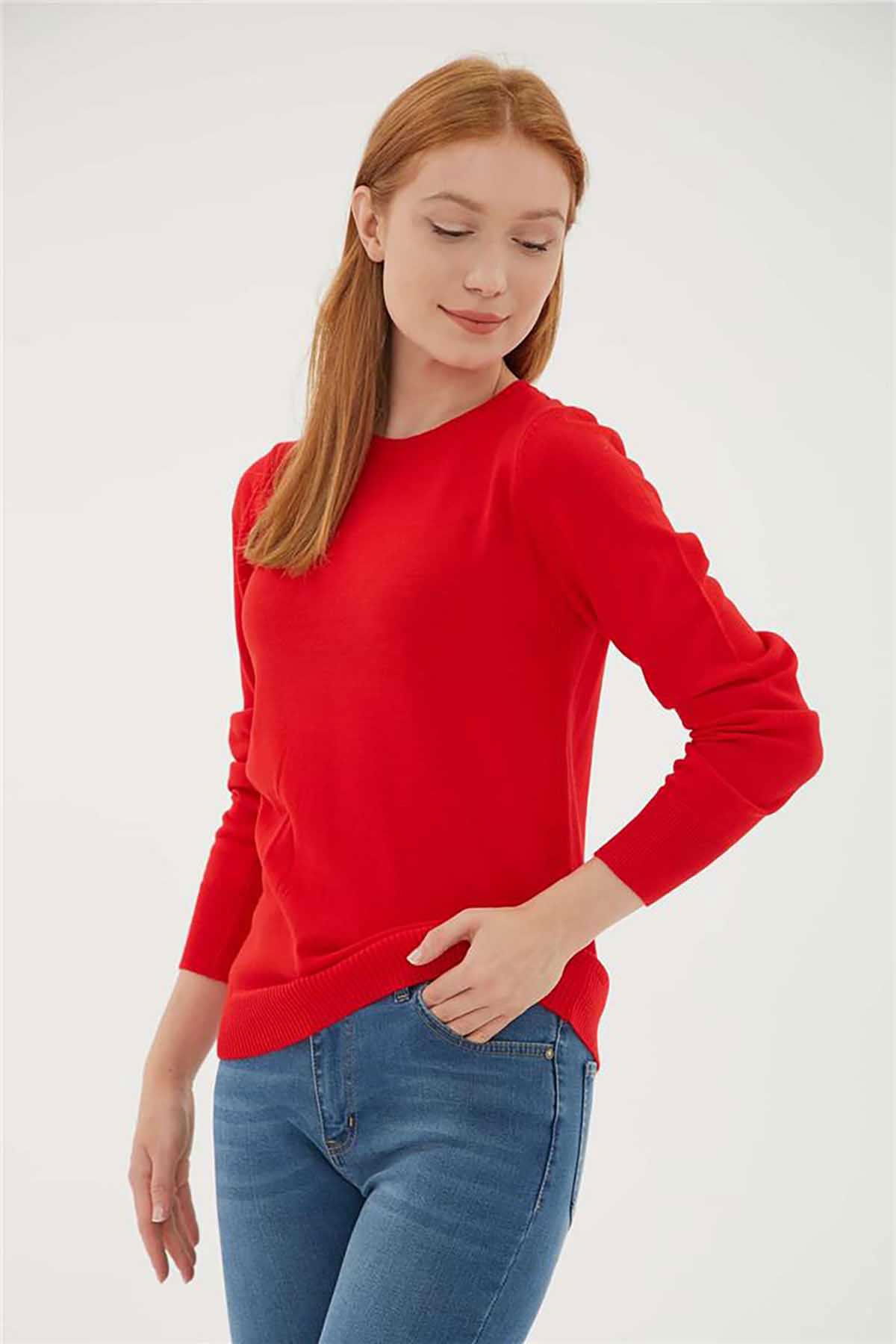 Fashion Friends Kadın Bisiklet Yaka Kazak 23K0245K1 Kırmızı - 3