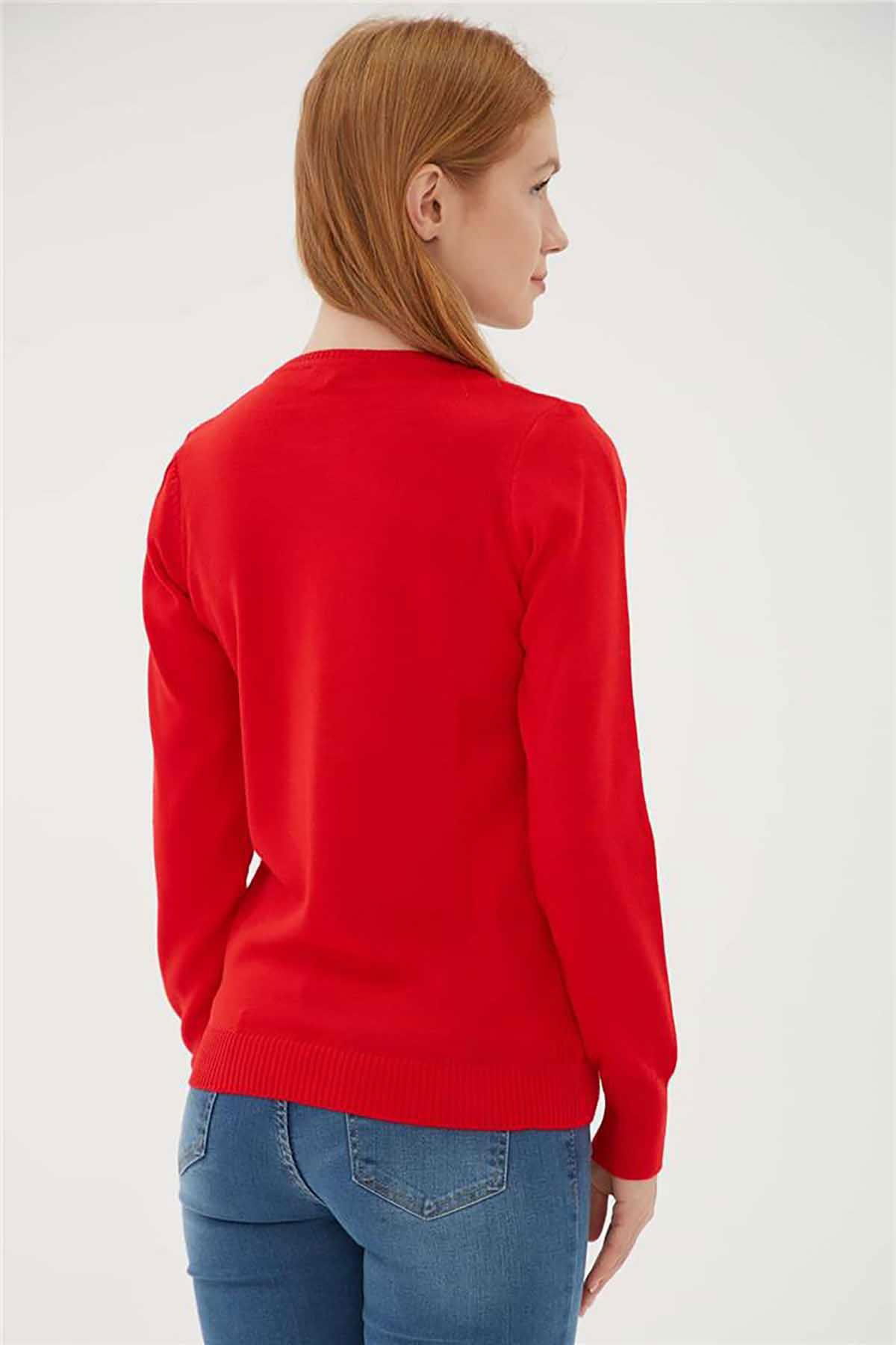 Fashion Friends Kadın Bisiklet Yaka Kazak 23K0245K1 Kırmızı - 5