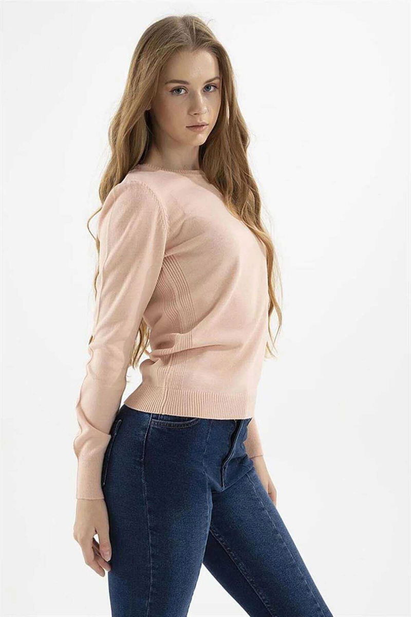 Fashion Friends Kadın Bisiklet Yaka Kazak 23K0245K1 Pudra - 2