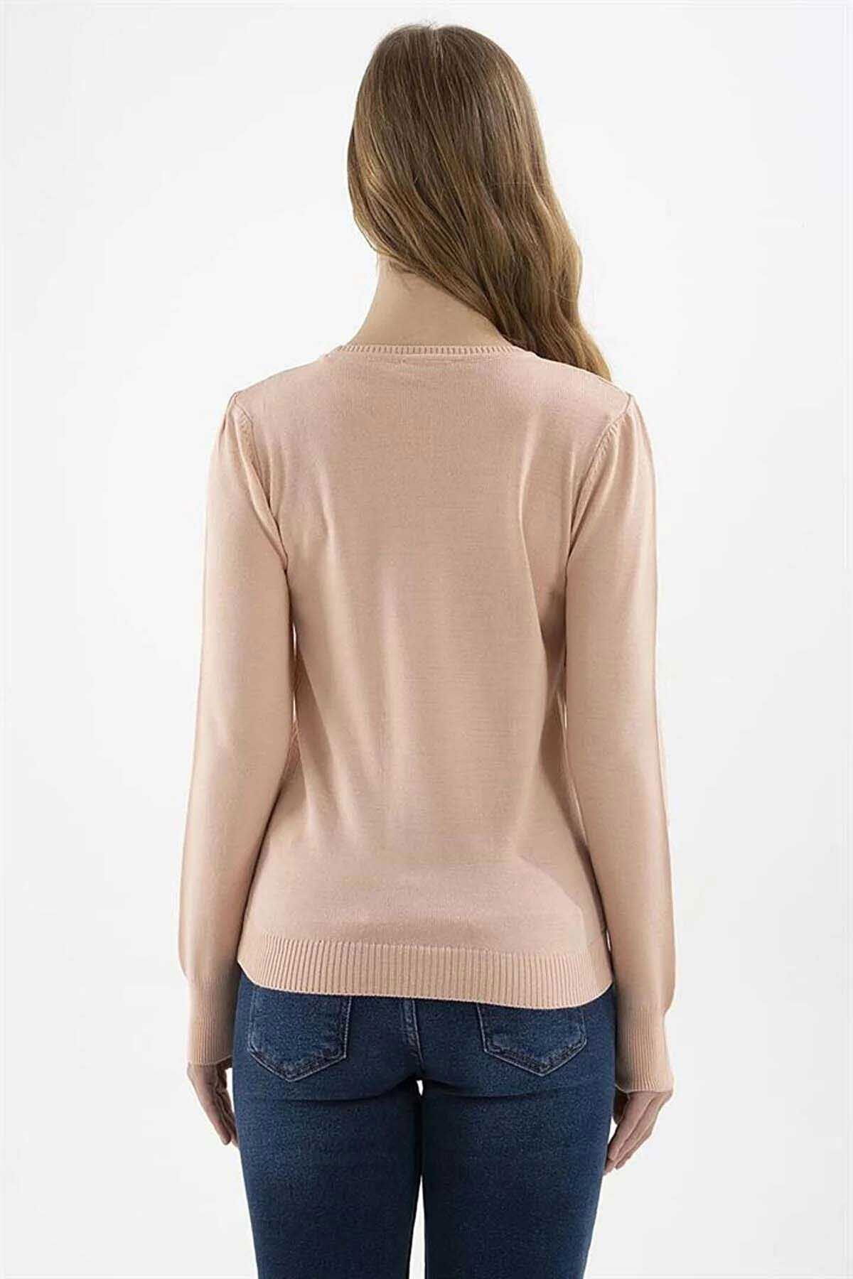 Fashion Friends Kadın Bisiklet Yaka Kazak 23K0245K1 Pudra - 4