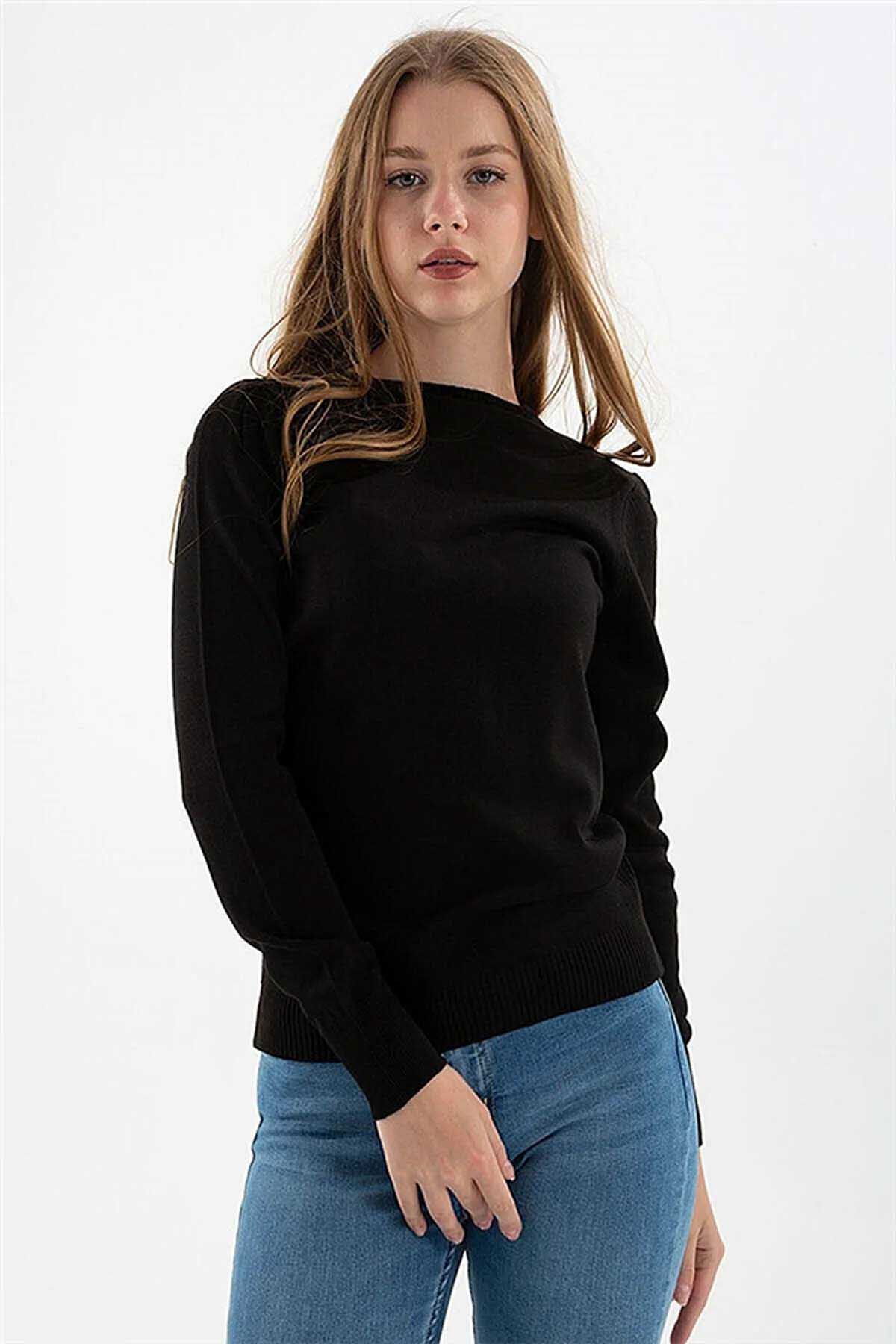 Fashion Friends Kadın Bisiklet Yaka Kazak 23K0245K1 Siyah - 1