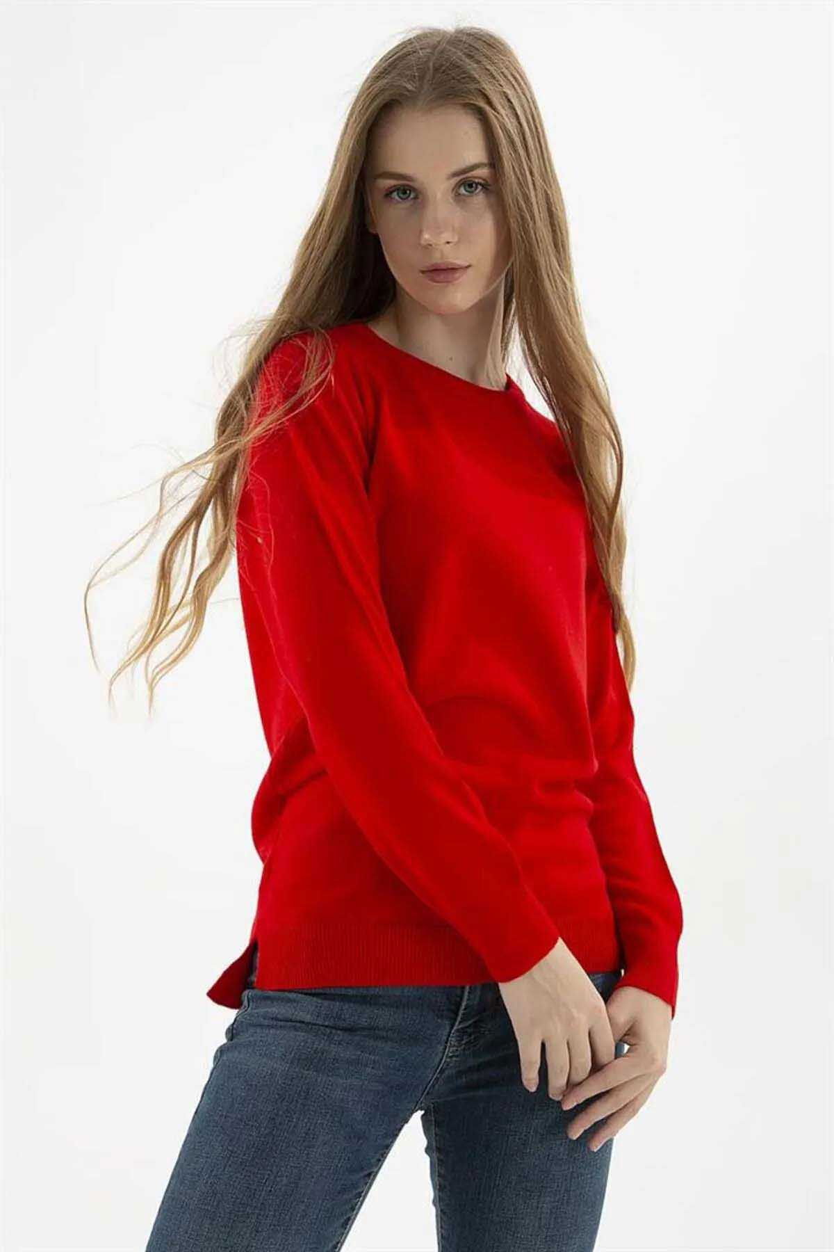 Fashion Friends Kadın Bisiklet Yaka Kazak K0242K1 Kırmızı - 2