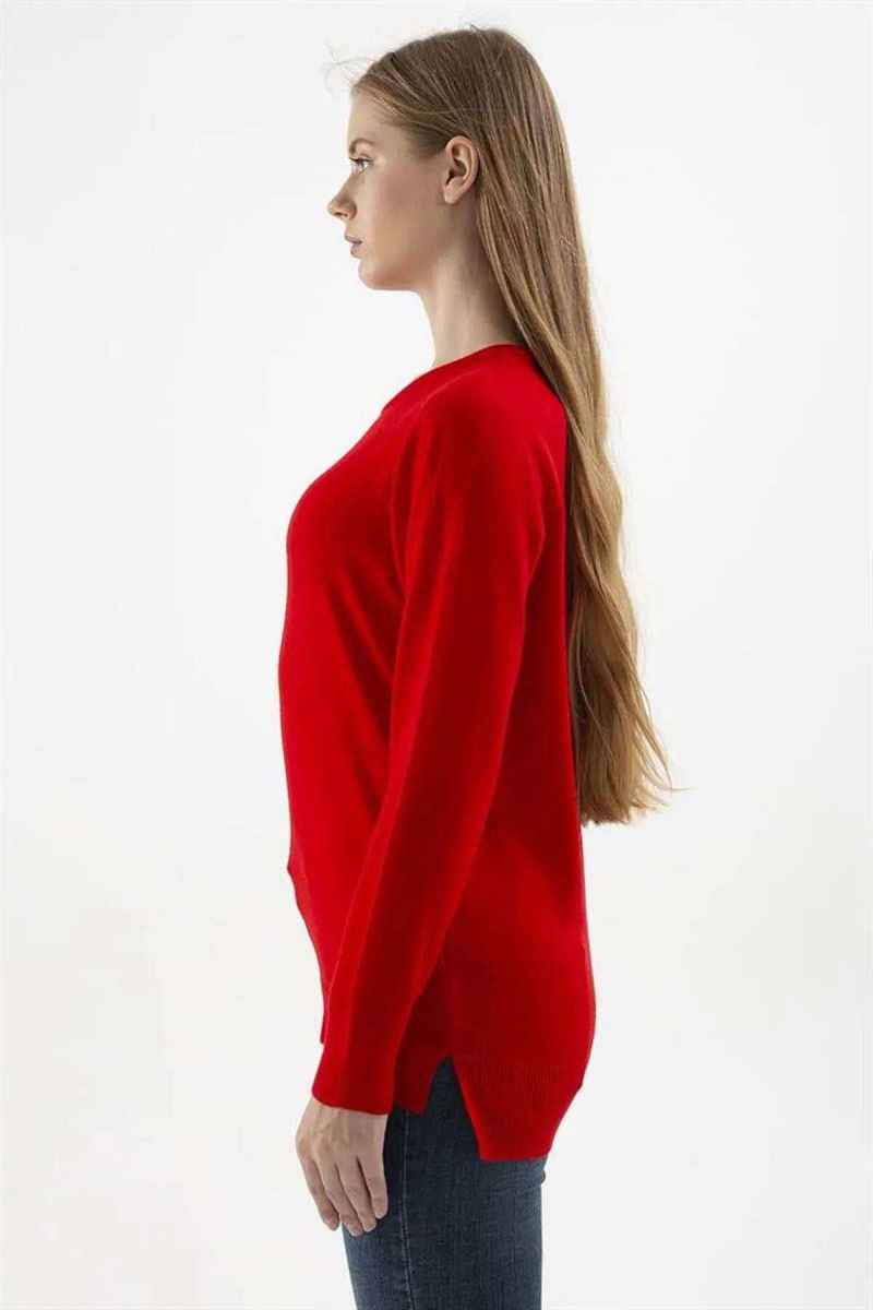 Fashion Friends Kadın Bisiklet Yaka Kazak K0242K1 Kırmızı - 3