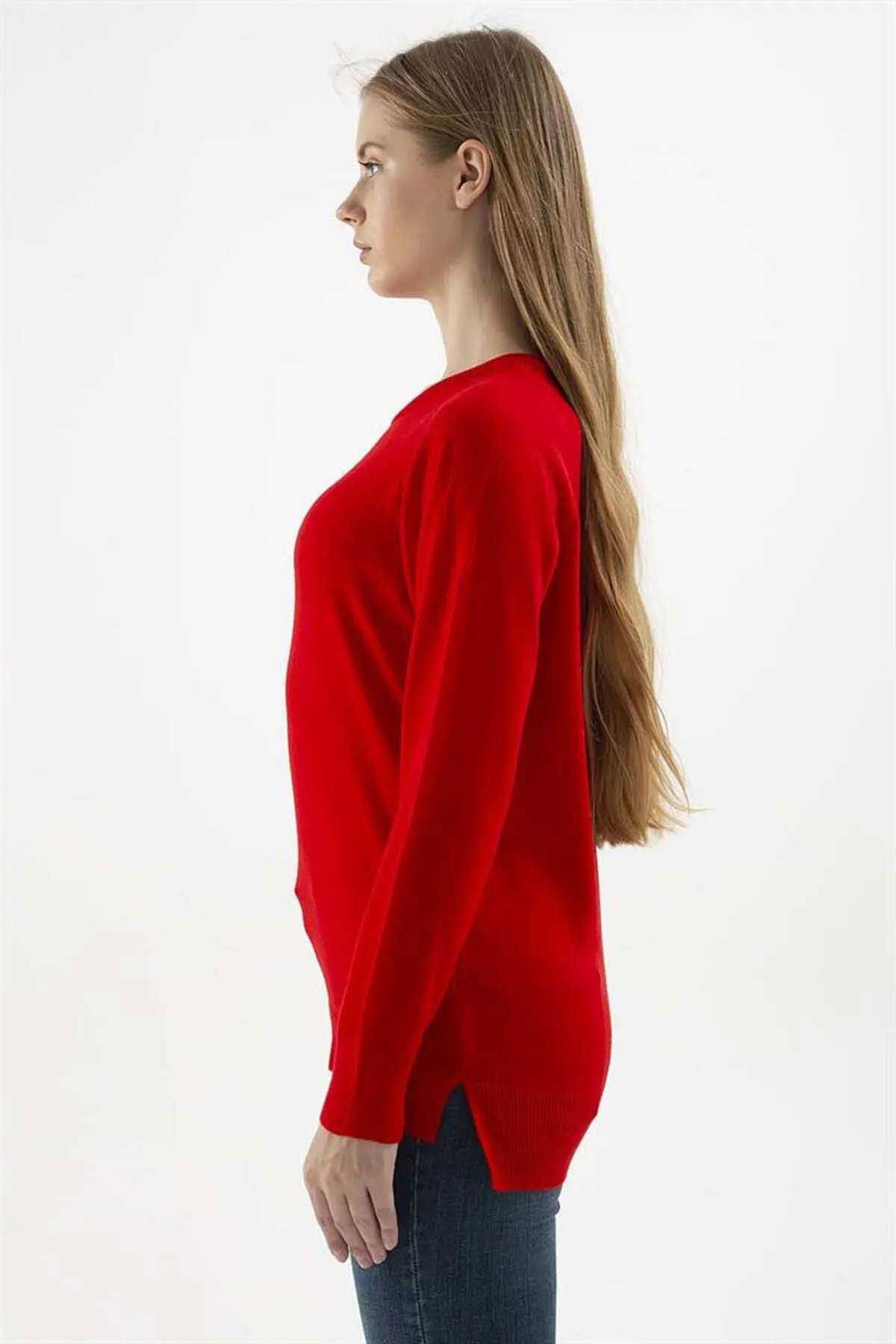 Fashion Friends Kadın Bisiklet Yaka Kazak K0242K1 Kırmızı - 3