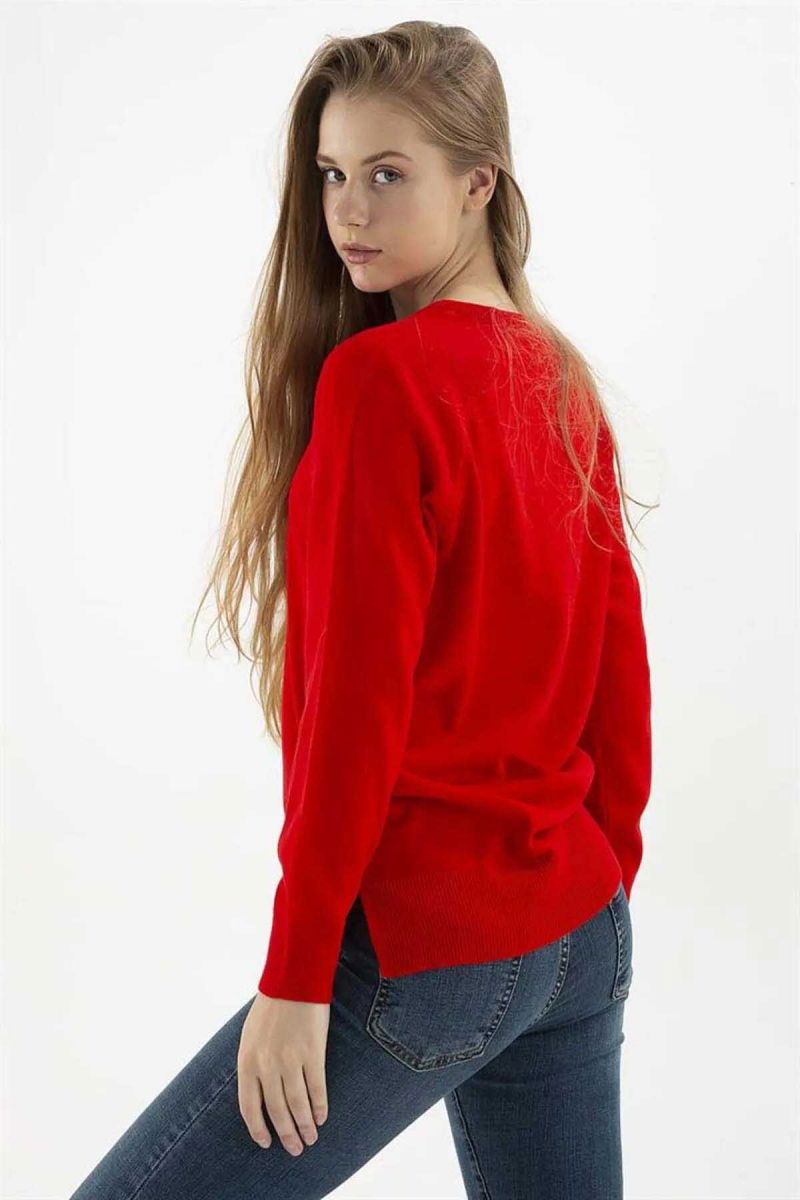 Fashion Friends Kadın Bisiklet Yaka Kazak K0242K1 Kırmızı - 4