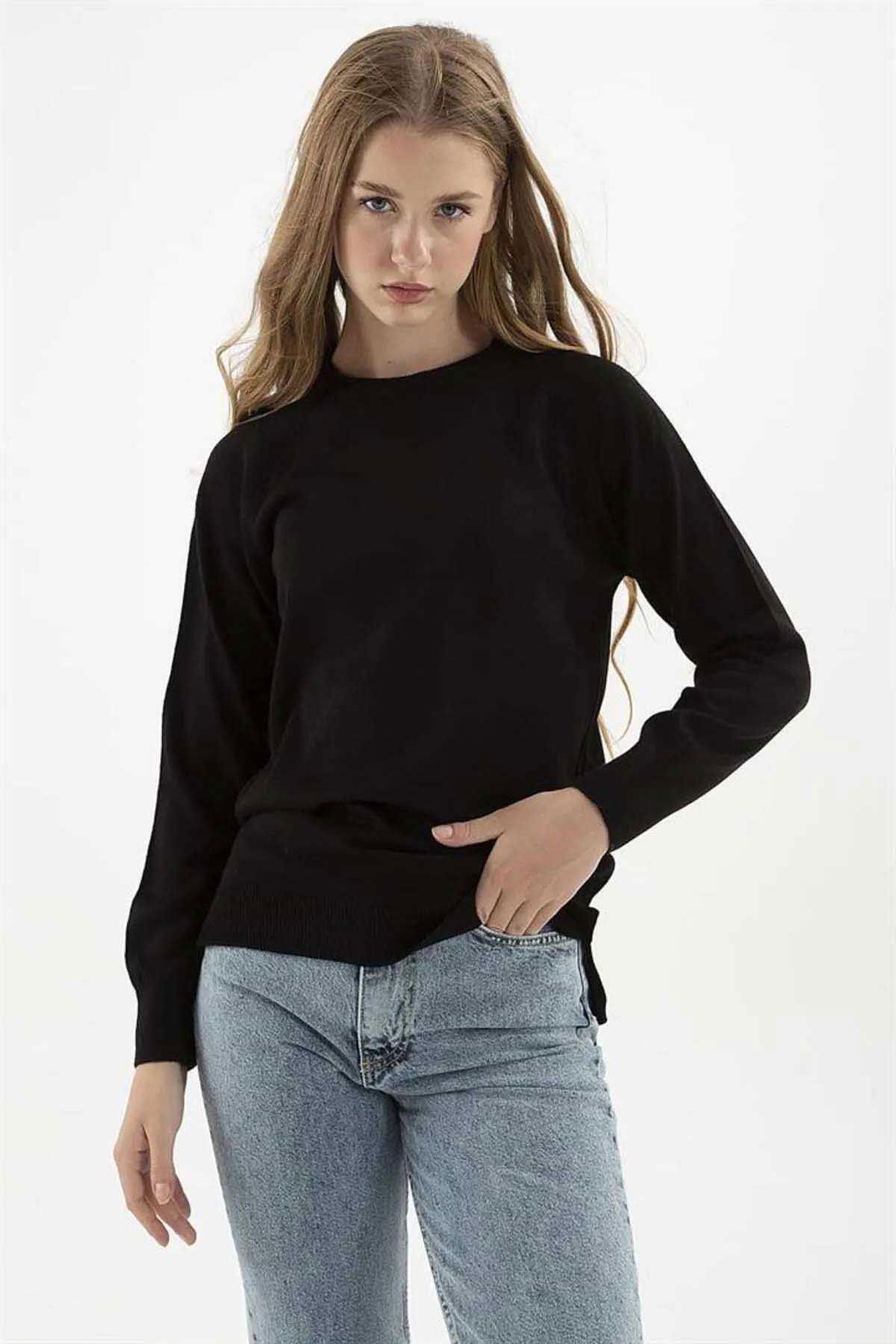 Fashion Friends Kadın Bisiklet Yaka Kazak K0242K1 Siyah - 1