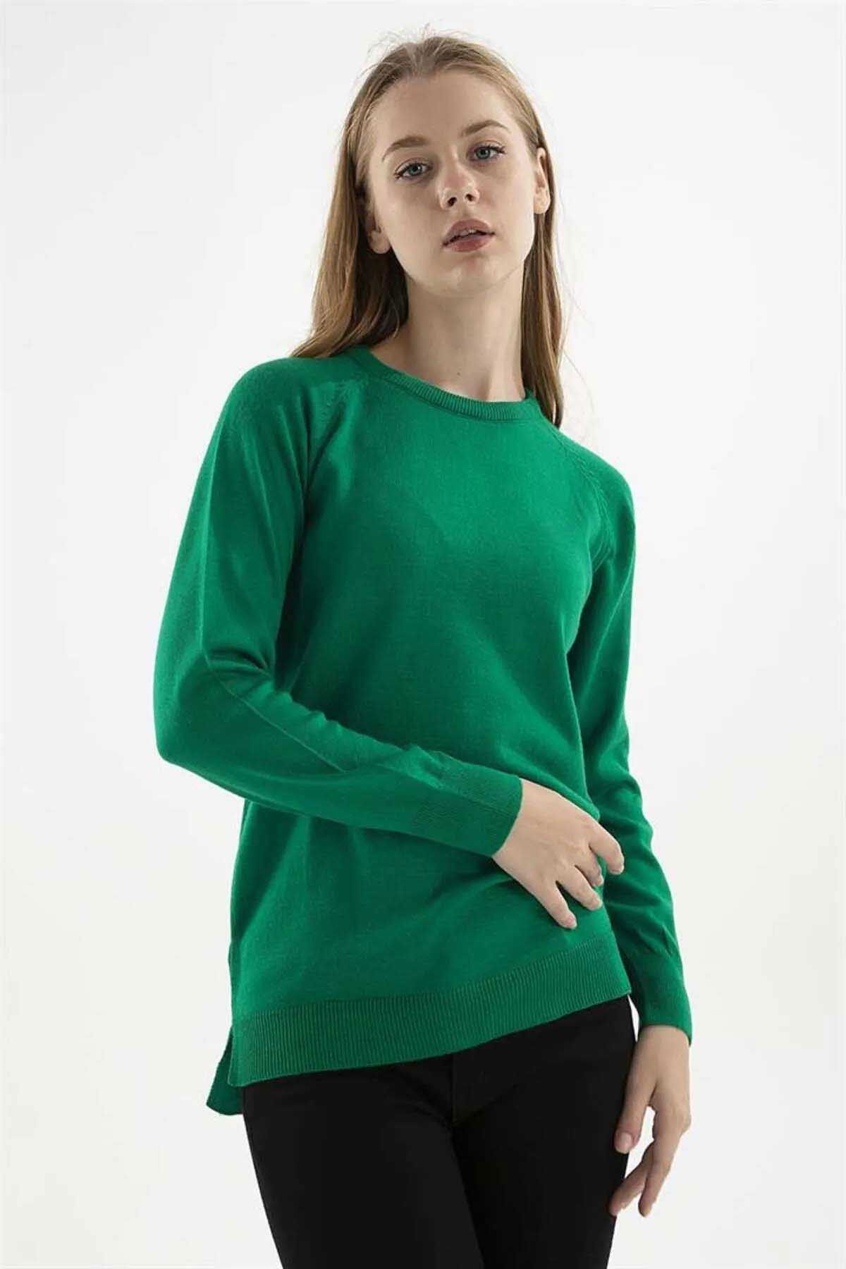 Fashion Friends Kadın Bisiklet Yaka Kazak K0242K1 Yeşil - 1