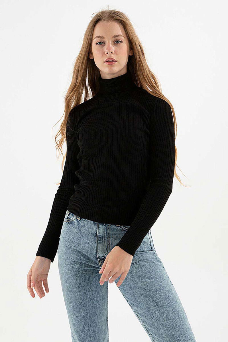 Fashion Friends Kadın Fitilli Balıkçı Yaka Kazak 23K0288K1 Siyah - Fashion Friends