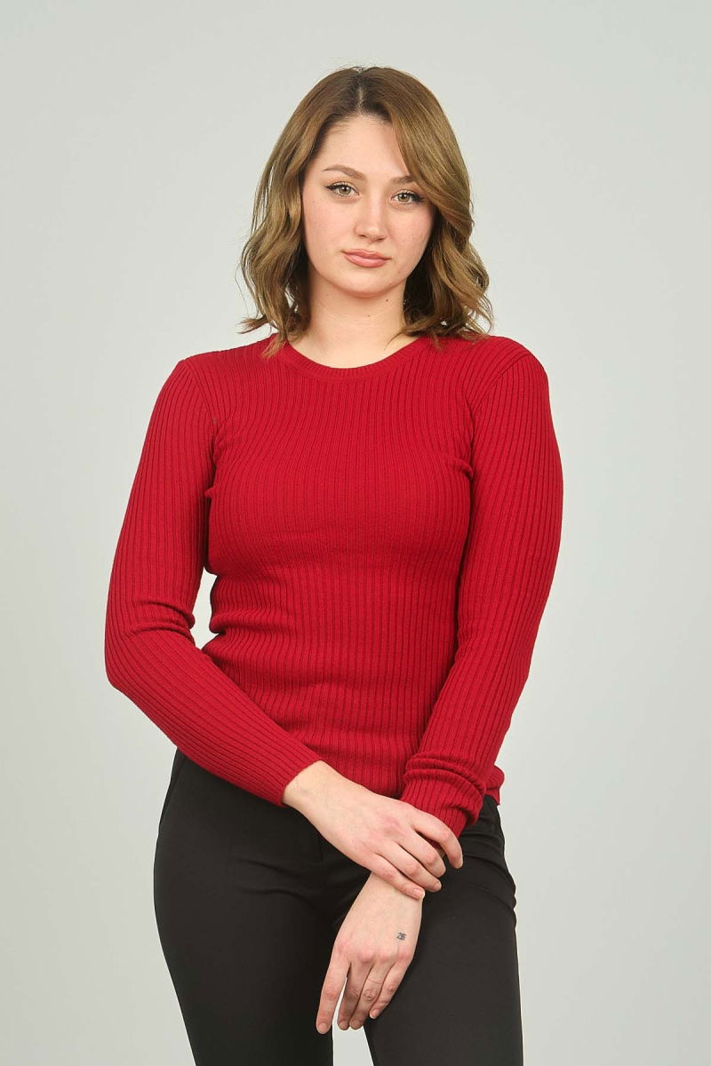 Fashion Friends Kadın Fitilli Bisiklet Yaka Kazak 23K0290K1 Bordo - 3