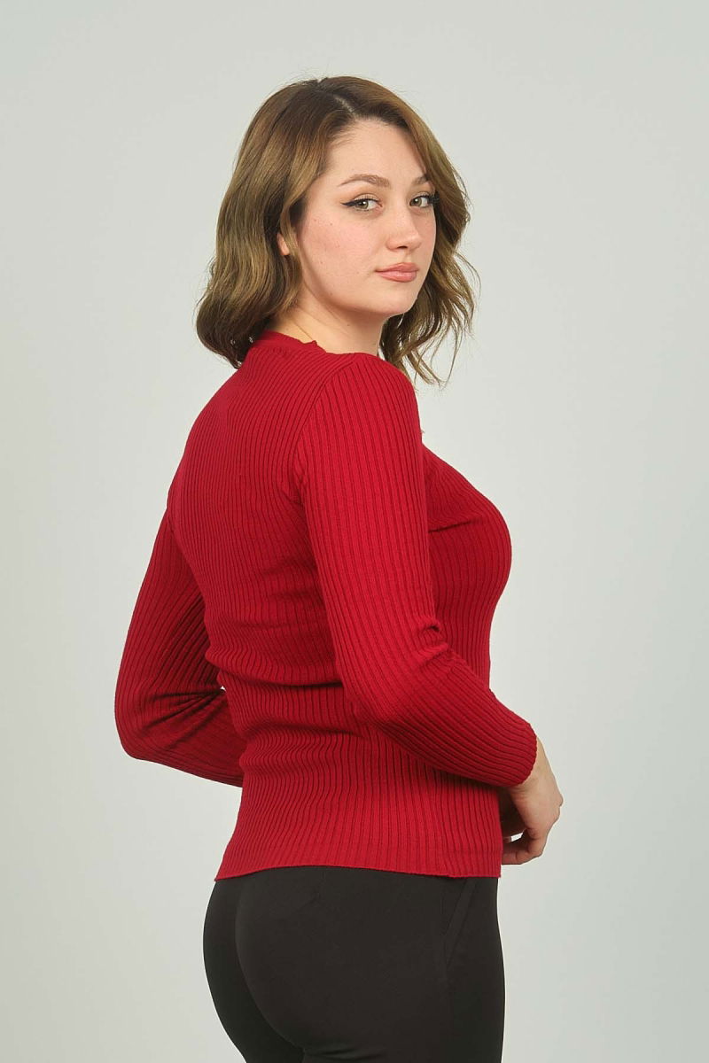 Fashion Friends Kadın Fitilli Bisiklet Yaka Kazak 23K0290K1 Bordo - 4