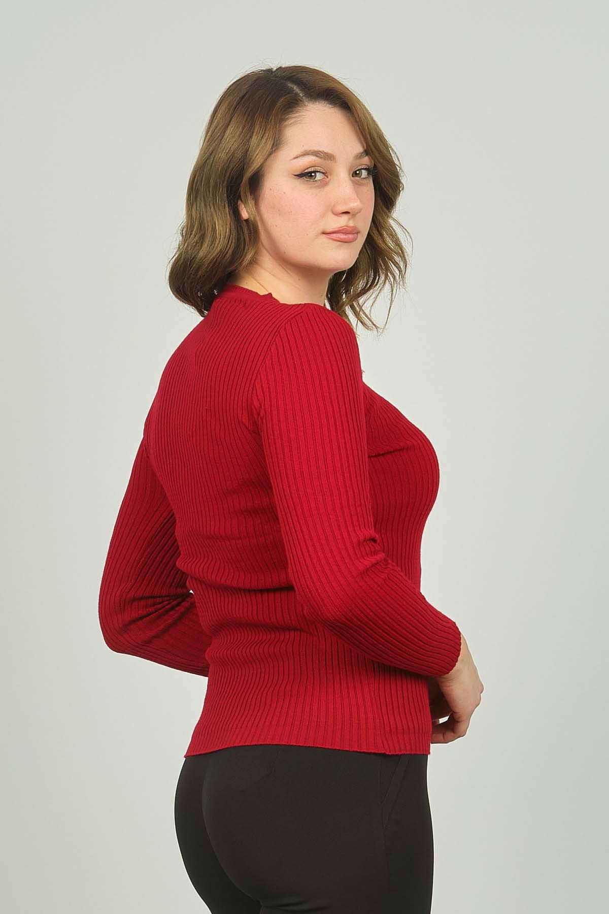 Fashion Friends Kadın Fitilli Bisiklet Yaka Kazak 23K0290K1 Bordo - 4