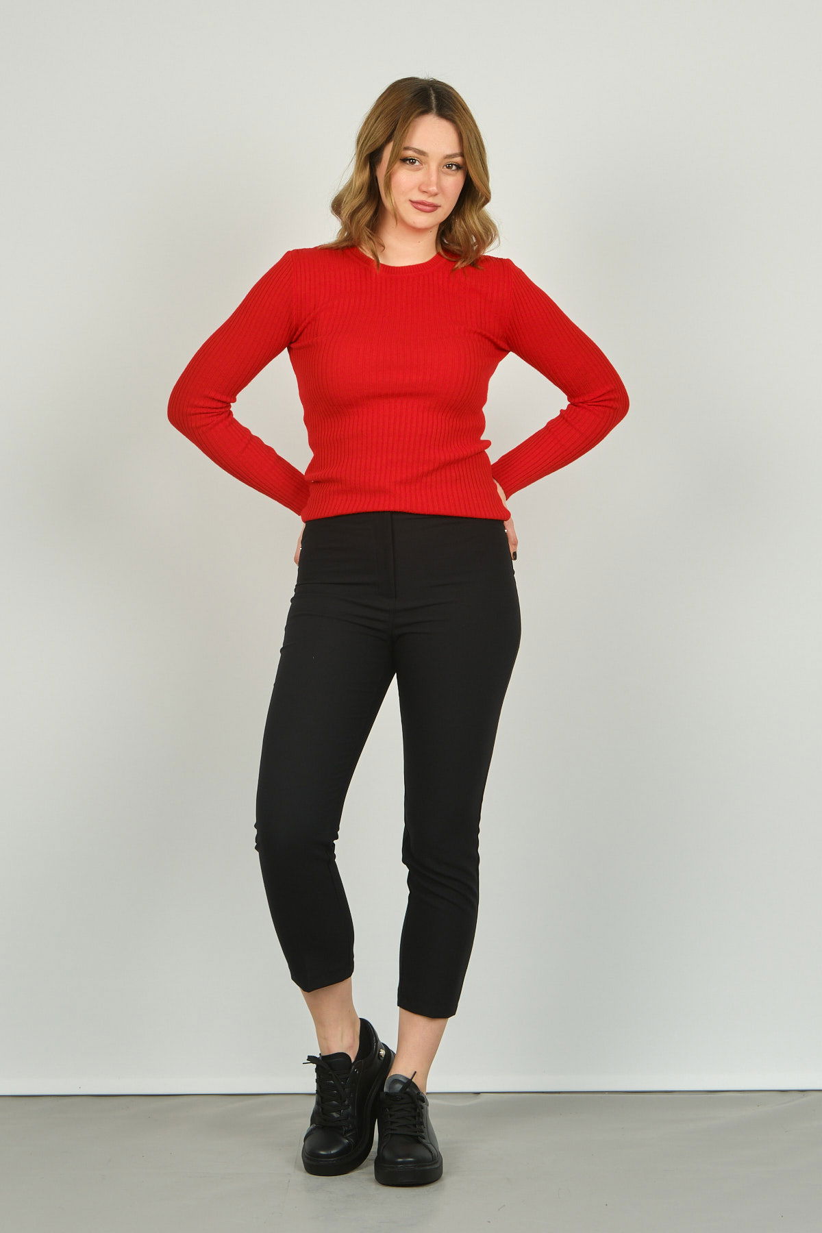 Fashion Friends Kadın Fitilli Bisiklet Yaka Kazak 23K0290K1 Kırmızı - 2