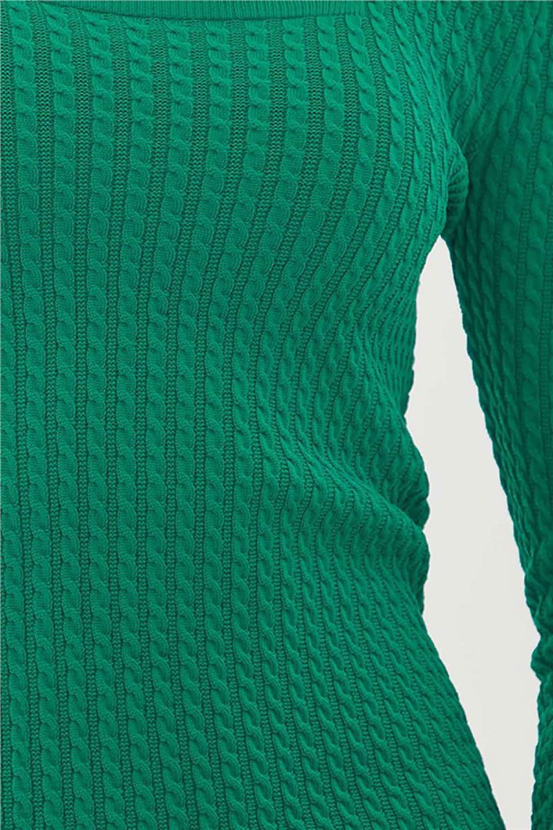 Fashion Friends Kadın Kare Yaka Saç Örgülü Kazak 23K0405K1 Yeşil - 4