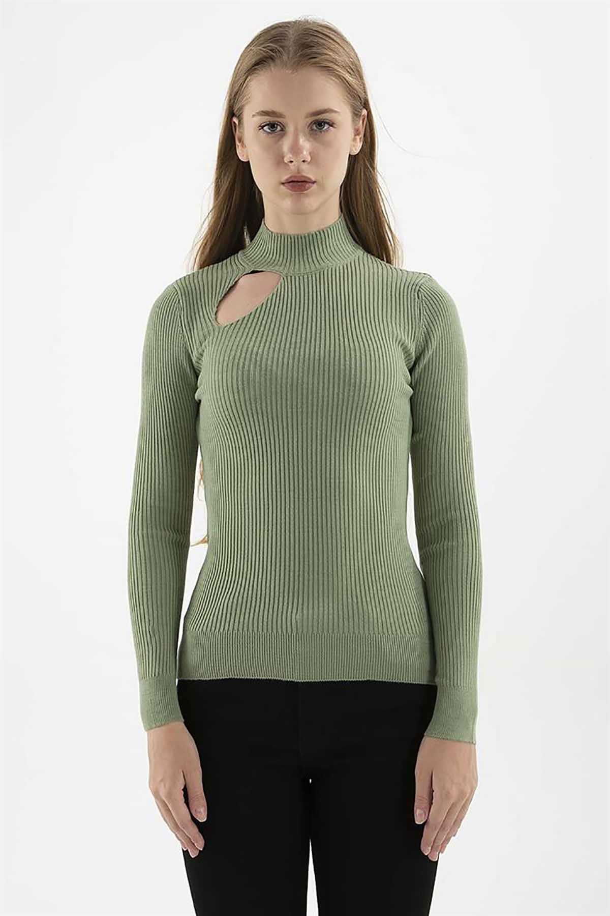 Fashion Friends Kadın Pencere Detaylı Kazak 23K0167K1 Çağla - 2