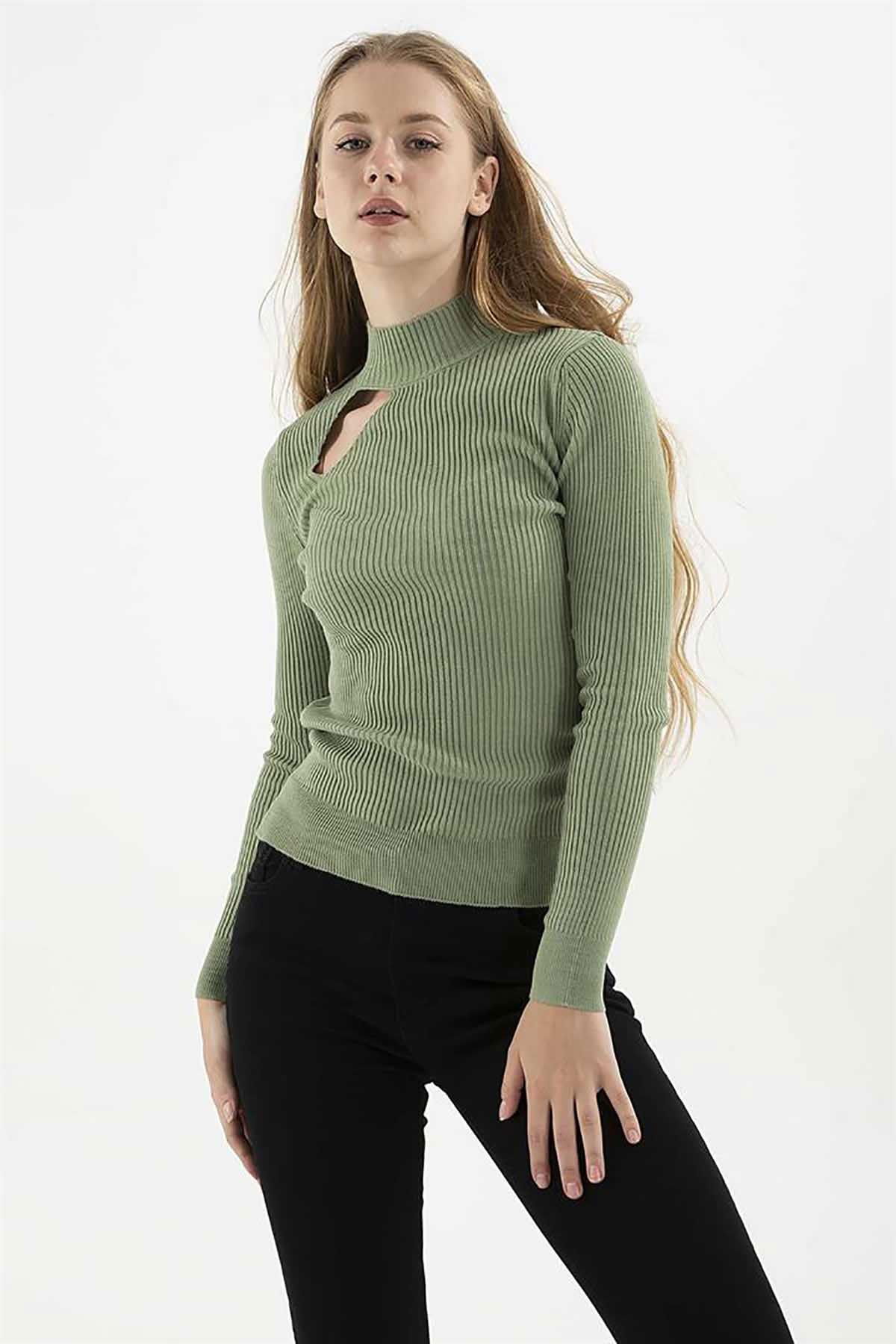 Fashion Friends Kadın Pencere Detaylı Kazak 23K0167K1 Çağla - 3