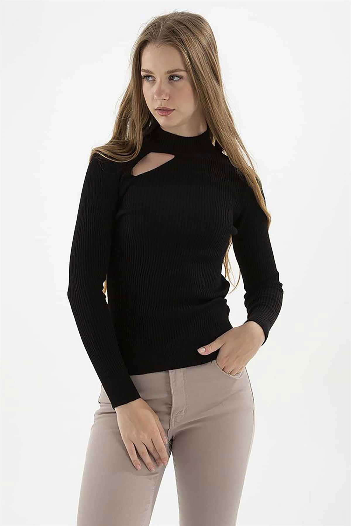 Fashion Friends Kadın Pencere Detaylı Kazak 23K0167K1 Siyah - 1