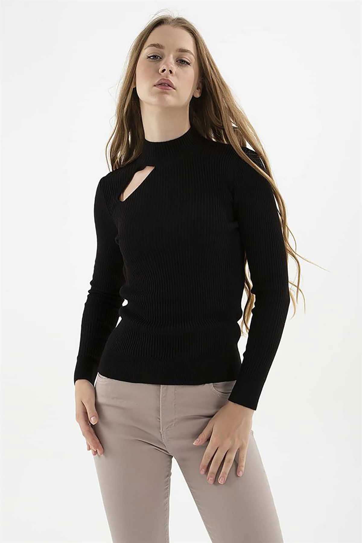 Fashion Friends Kadın Pencere Detaylı Kazak 23K0167K1 Siyah - 2