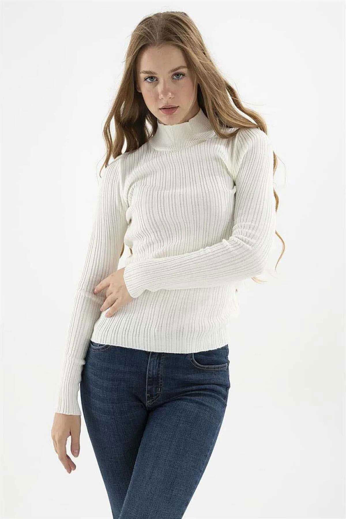 Fashion Friends Kadın Yarım Balıkçı Kazak 23K0389K1 Ekru - 1